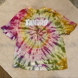 Sandro Spiral Tie Dye Beaded Zip Up Tee Small